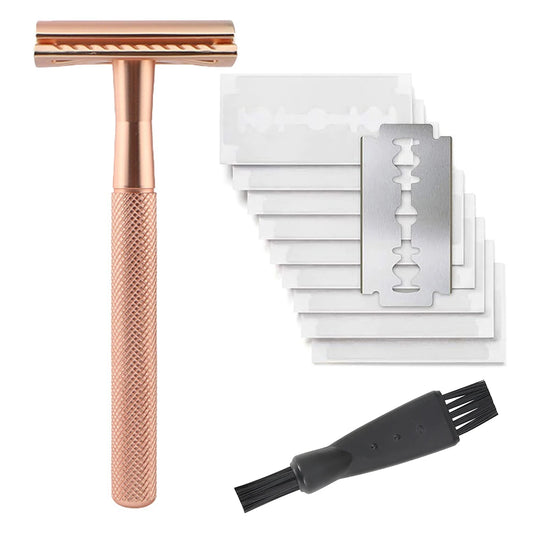 Safety Razor with Brass Weighted Handle and 5 Double Edge Safety Blade Refills,Single Blade Razor for Men, Designed for Coarse